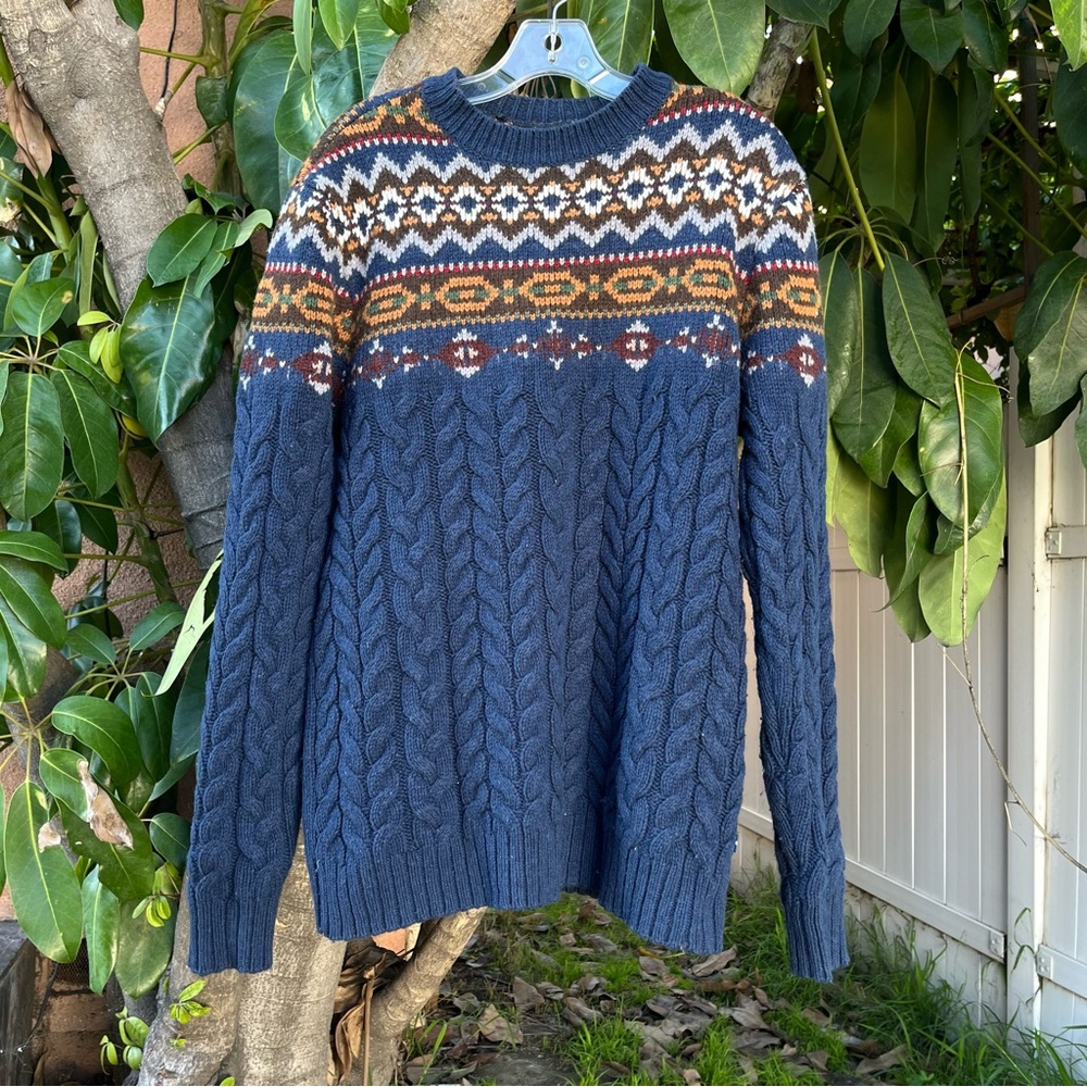 Levi's Fair Isle Textured Wool Blend Sweater in Ocean Blue.
